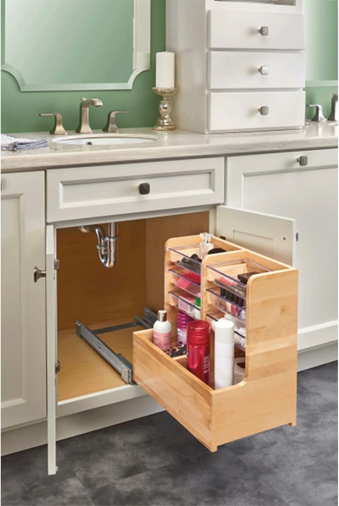 Rev-A-Shelf 24" Wood Vanity Sink Pull Out Organizer Cabinet Storage w/Soft-Close for Kitchen or Bathroom, Maple Wood, 441-12VSBSC-1 - Image 2