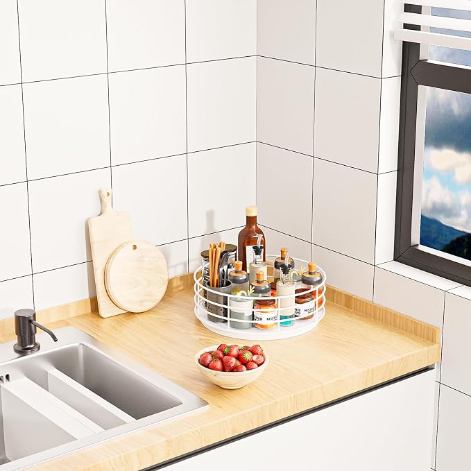 Snack Organizer - Versatile Snack Storage, Lazy Susan with Convenient Grab-and-Go Design, Metal Snack Holder for Home, Office, Breakroom, 10.85" L x 10.85" W x 5" H (White) - Image 7