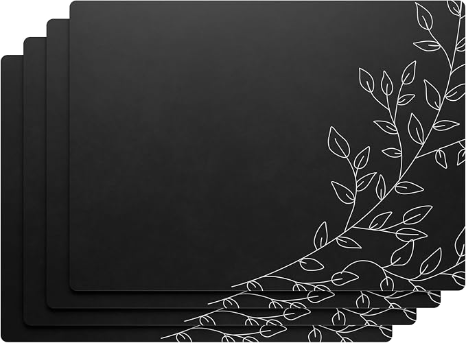 Royalty Art Boho Placemats, Set of 4, Black, Non-Slip Cork Backed | Wipeable heat resistant surface, kitchen and dining table protection, floral farmhouse pattern - Image 2