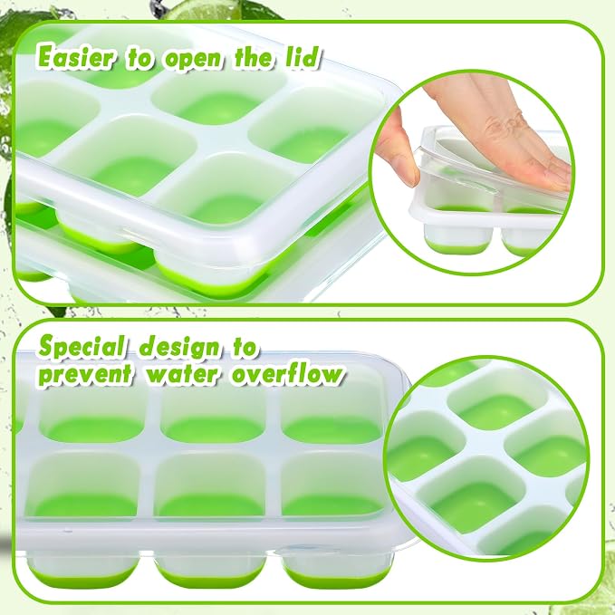 Rtteri 48 Pack Ice Cube Trays Silicone Ice Tray for Freezer Flexible 14 Cube Molds Easy Release Stackable Trays with Lid for Drinks Cocktail Coffee Baby Food (Green) - Image 4