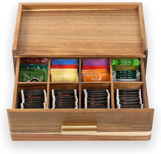 Acacia Wood Tea Bag Organizer, Tea Organizers and Storage Box, Tea Caddy for Tea Bags Storage Drawer, Teabag Holder Container Boxes for Countertop, Tea Station Chest Display Wooden, Organizador De Te - Image 6