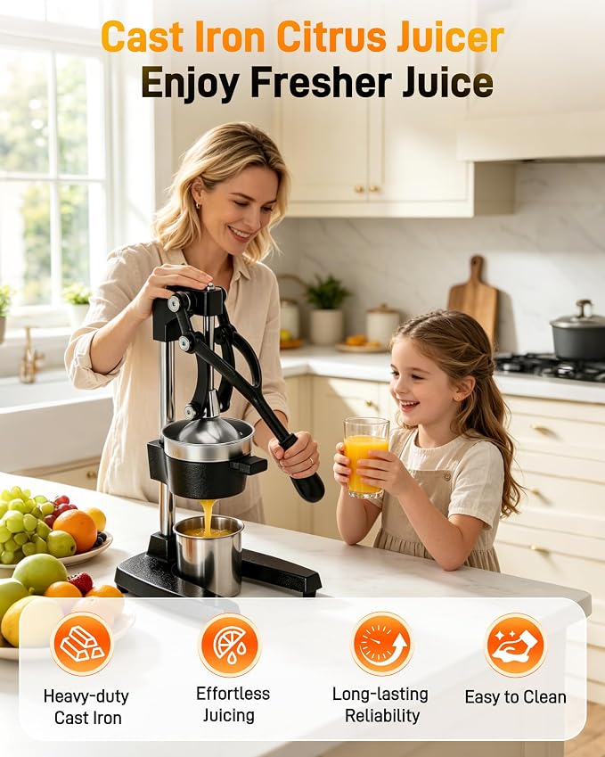 Cast Iron Juicer, Manual Juicer Lemon Squeezer, Hand Press Citrus Juicer, Commercial Stainless Steel Fruit Juicer for Extracting Fresh Juice from Lemons, Oranges - Image 2