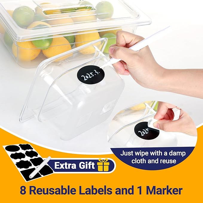 BIEAMA 6 Pack 1/2 Size 6" Deep NSF Polycarbonate Food Pans with Lids | Stackable clear containers for meal prep, buffet, salad bars, commercial & home kitchen; dishwasher safe and freezer safe - Image 3