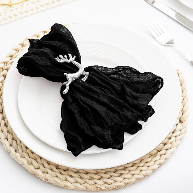 60 Pack Black Cheesecloth Napkins Washable 21x21 Inches Black Cloth Napkins Set of 60 Dinner Table Napkins for Wedding Rustic Boho Cotton Gauze Summer Bridal Baby Shower Party Table Decor - Image 2
