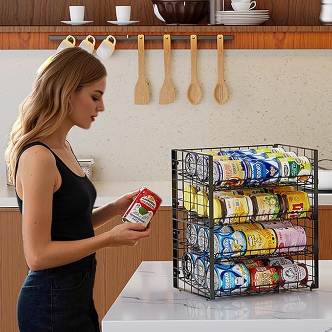 3-Pack Stackable Can Rack Organizer, Adjustable Can Holder for Pantry | 2-Tier Rolling Can Dispenser Holds Up to 90 Cans, Canned Food Storage Organizer for Kitchen Cabinet, Black - Image 6