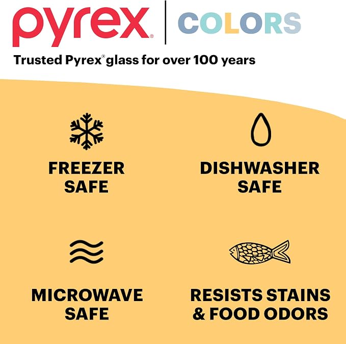 Pyrex Colors Tinted (12-PC Full Set) Small/Medium/Large Food Storage Container Set, Snug Fit Non-Toxic Plastic BPA-Free Lids, Freezer Dishwasher Microwave Safe, 3 Cup, 6 Cup & 11 Cup - Image 6