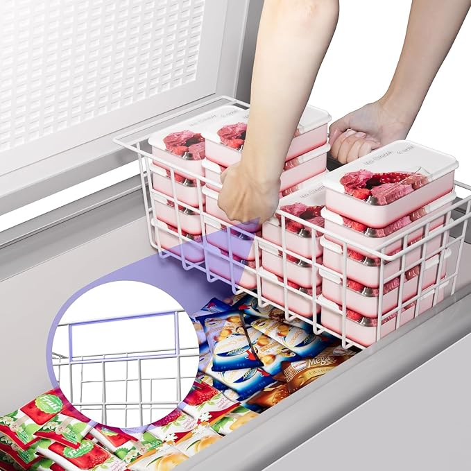 Slideep Chest Freezer Organizer Bins 16.5 Inch, Deep Upright Freezer Baskets Metal Wire Storage Container for Kitchen, White, Set of 2 - Image 5