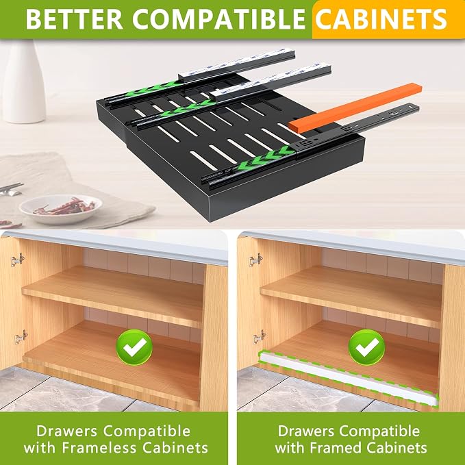 Mlinavn 2 Pack Pull Out Cabinet Organizer,21" Deep Slide Out Drawer Organizers,No Drill Pull Out Drawers Adhesive with Nano Compatible Framed Cabinets Shelves for Kitchen Pantry Adjustable Width - Image 2
