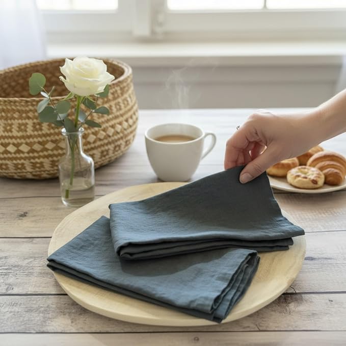 Linen Napkins –100% French Flax – Stonewashed Pure Linen Cloth Napkins - Size 18 Inch x 18 Inch – Set of 4 (Soft Teal Blue) - Image 4
