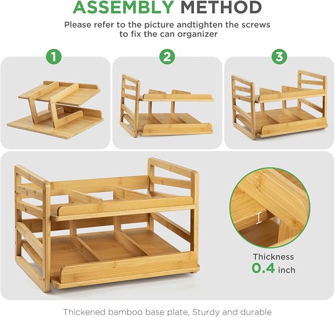 2 Tier Bamboo Rolling Can Rack Organizer for Pantry Up To 27 Cans | Stackable Canned Food Organizer Rack for Storage, Kitchen Cabinet, Can Holders Dispensers for Pantry - Image 6