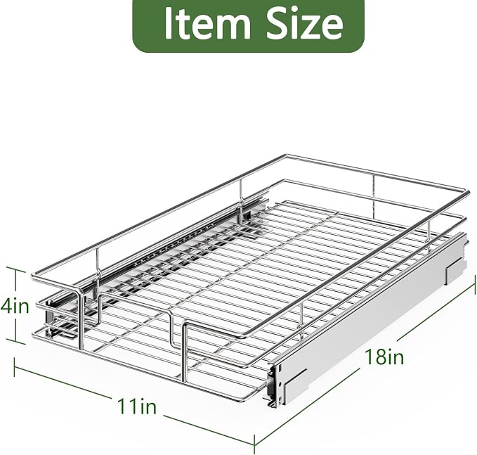 LOVMOR Pull Out Cabinet Organizer 11" W x 18" D, Kitchen Cabinet Pull Out Shelves Slide Out Storage… - Image 3