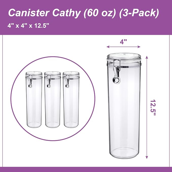 Cathy - 60-Ounce Plastic Canister (Set of 3), Plastic Airtight Container for Spaghetti and Pasta, Stackable, BPA-Free, Shatter-Proof, Perfect for Home and Commercial Use - Image 4