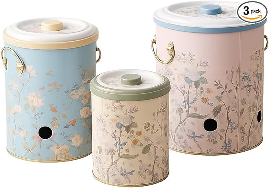MARIA ROMA Metal Potato and Onion Storage Bin Set of 3 with Garlic Keeper - Vintage Metal Kitchen Canisters, Vegetable Storage Containers - Farmhouse Rustic Pantry Organization by MARIAROMA