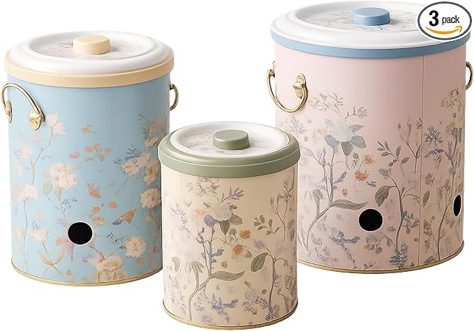 MARIA ROMA Metal Potato and Onion Storage Bin Set of 3 with Garlic Keeper - Vintage Metal Kitchen Canisters, Vegetable Storage Containers - Farmhouse Rustic Pantry Organization by MARIAROMA