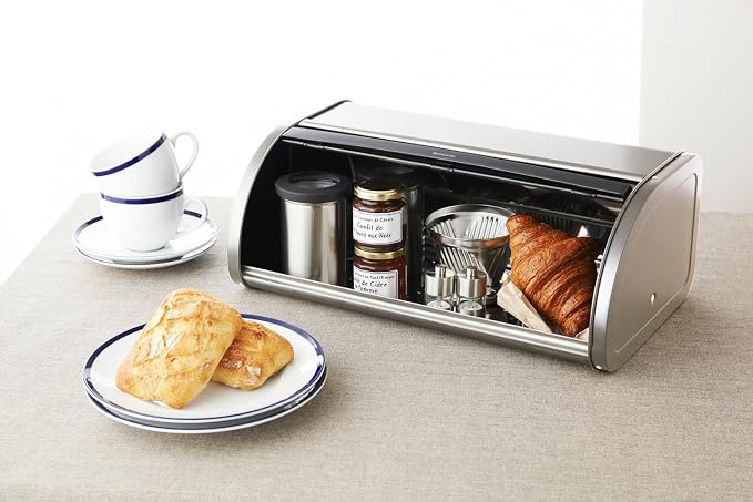 Brabantia Roll Top Bread Box | Large | Brilliant Steel | Metal Front Opening Bread Store for Kitchen Countertop | Partly Flat Top for Extra Storage, Magnet Closing Lid | Fits 2 Loaves - Image 4