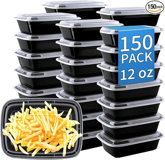 12oz Meal Prep Containers, 150 Sets Disposable Food Storage Boxes with Lids | Small, Single Compartment, Leakproof Lids, BPA Free, Microwave Freezer Safe, Plastic To Go Bento Boxes for Lunch Takeout by Apsic