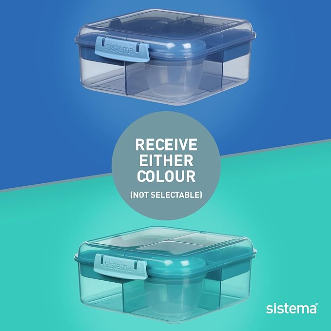 Sistema Ocean-Bound Plastic 1.25L Bento Box, Airtight & Stackable, School Lunch Box with 150mL Snack Pot, Freezer, Microwave, & Dishwasher-Safe, BPA-Free, Made with Recycled Plastic, Assorted Colors - Image 2