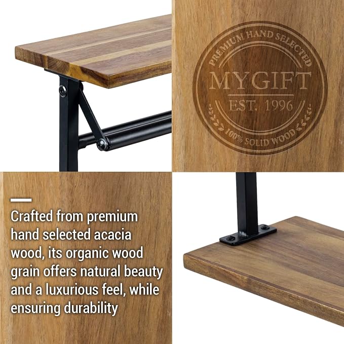 MyGift Premium Solid Acacia Wood Paper Towel Holder with Top Display Shelf and Matte Black Metal Frame, Freestanding Kitchen Countertop Disposable Roll Dispenser Storage Rack - Image 4