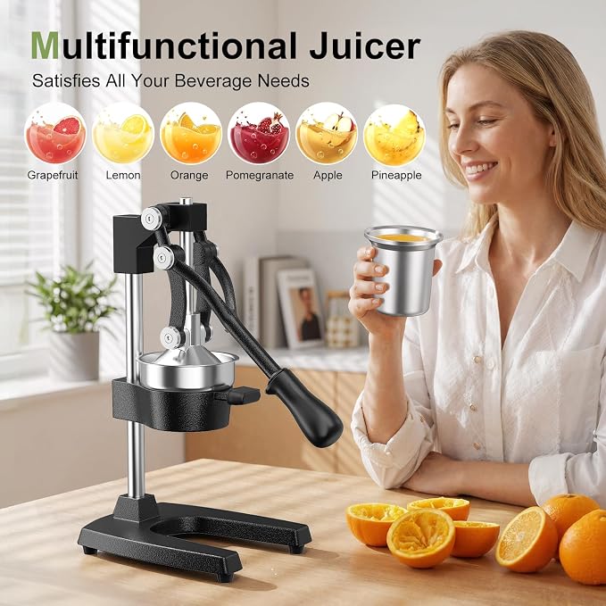 Manual Cast Iron Juicer, Commercial Hand Juicer Squeezer with Stainless Steel Cup Heavy-Duty Manual Juicer Hand Press Countertop Citrus Juice Press for Orange, Lemon, Pomegranate, Grapefruit - Image 3
