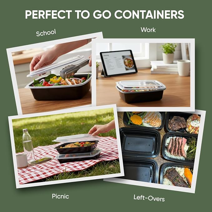 150 Pack (300 Piece) 38 oz Meal Prep Containers Reusable BPA Free Leakproof Stackable Food Storage Containers with Lids Microwave & Dishwasher Freezer Safe To Go Bento Box Style Take Out Clear Plastic - Image 2