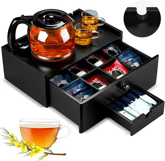 Cinnvoice Tea Bag Organizer Wood Tea Organizer Storage Box 8 Compartments Container Holder with Lid to Storage and Keep Fresh(Black) by Cinnvoice