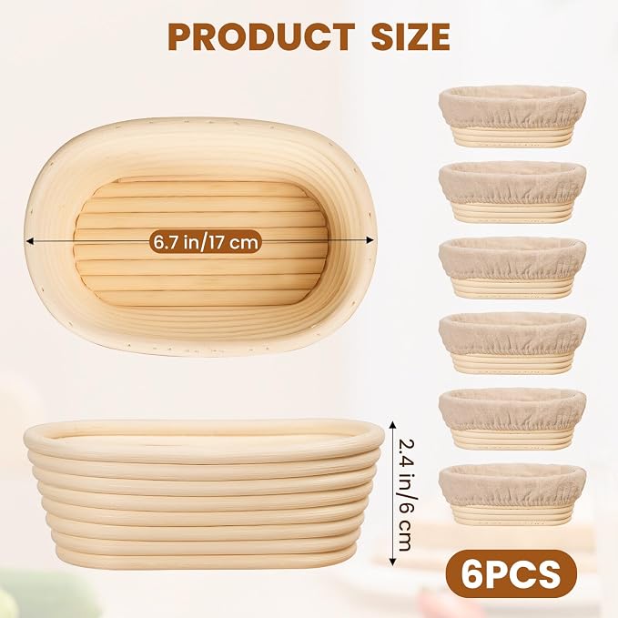 6 Inch Oval Banneton Bread Proofing Basket Set of 6, Kikcoin Mini Sourdough Bread Baking Supplies, Small Banneton Basket Proofing Baskets for Sourdough Bread Baking - Image 2