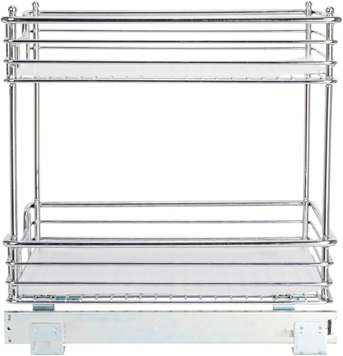 Household Essentials Glidez Chrome-Plated Steel Pull-Out/Slide-Out Storage Organizer with Plastic Liners for Under Cabinet Use - 2-Tier Design - Fits Standard Size Cabinet or Shelf, Chrome - Image 8