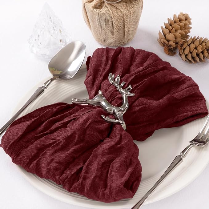 Cloth Napkins Set of 24 21"x21" Reusable Cheesecloth Napkins Bulk Burgundy | Boho Rustic Dinner Napkins Washable Gauze Table Napkins Cloth Hemmed Edges for Wedding Bridal Shower Family Gathering Decor by MLMC