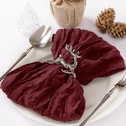Cloth Napkins Set of 24 21"x21" Reusable Cheesecloth Napkins Bulk Burgundy | Boho Rustic Dinner Napkins Washable Gauze Table Napkins Cloth Hemmed Edges for Wedding Bridal Shower Family Gathering Decor by MLMC