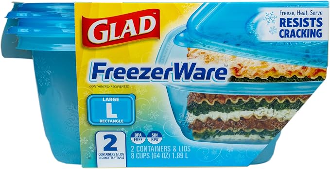 Glad GladWare FreezerWare Containers, Large Rectangle, 64 Oz, 2 Count, 6-Pk | Crack-resistant, large rectangle containers for freezing soups and meal prep; microwave and dishwasher safe - Image 2