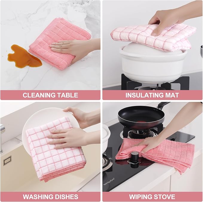 Homaxy Large Premium Cotton Kitchen Towels 16"x 28", 8 Pack, Pink | Natural Ring Spun 390 GSM Dish Towels, Super Absorbent Terry Kitchen Hand Towels, Soft Tea Towels with Hanging Loop - Image 4