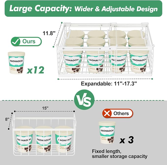 ADRIMER Freezer Organizer Bins, 4 Packs Foldable & Stackable Chest Freezer Organizer Bins with Adjustable Length 11-17.3", Metal Wire Storage Baskets for Upright Freezer, Deep Freezer, Pantry, White - Image 6