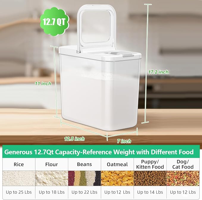 TBMAXS Rice Flour Storage Container - 12.7 Qt | 25 Lbs Crystal-Clear Plastic Food Storage Containers Bin with Pop-up Lid for Grains Beans, Dry Food Holder for Kitchen Pantry Organization and Storage - Image 2