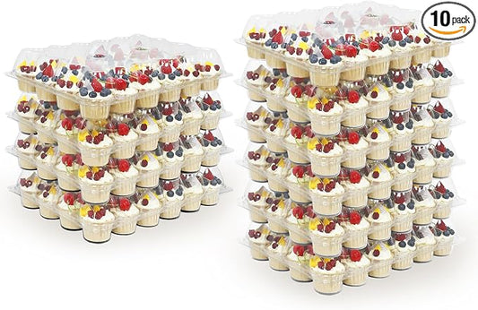 WIKDAY Plastic Cupcake Containers, 24 Count x 10 Sets | Clear Cupcake Holder with Lids, Disposable Cupcake Carrier for Bakery, Storage Box for Parties, Bake Sale Packaging by WIKDAY