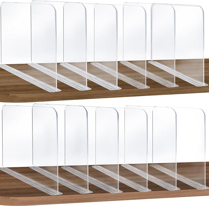 ROUFA Clear Shelf Dividers, Acrylic Closet Dividers Fit for Any Thickness of Shelves, 12pcs Multi-Purpose Wood Shelf Separators for Bedroom, Kitchen, Office, Bathroom, 11.8''x11'' by ROUFALIFE