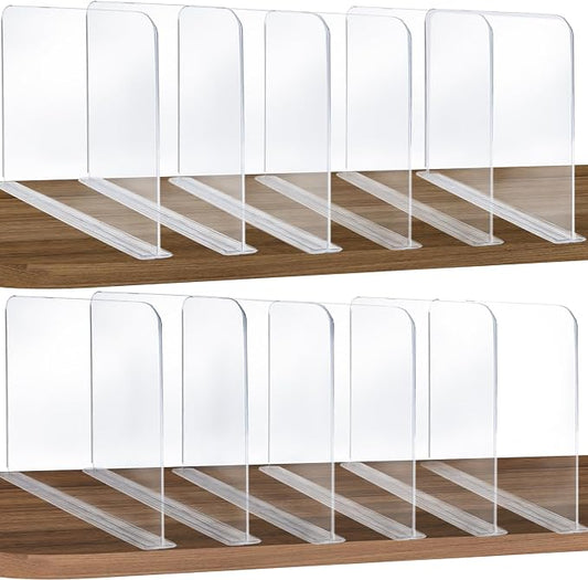 ROUFA Clear Shelf Dividers, Acrylic Closet Dividers Fit for Any Thickness of Shelves, 12pcs Multi-Purpose Wood Shelf Separators for Bedroom, Kitchen, Office, Bathroom, 11.8''x11'' by ROUFALIFE