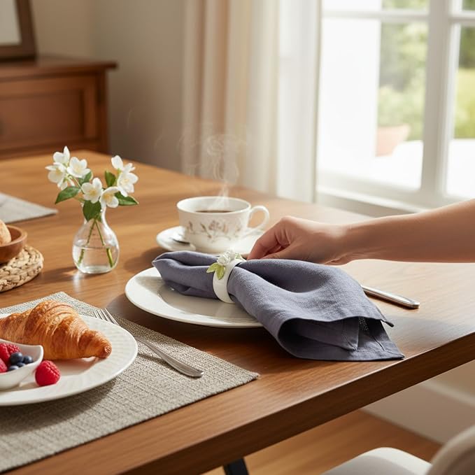Linen Napkins –100% French Flax – Stonewashed Pure Linen Cloth Napkins - Size 18 Inch x 18 Inch – Set of 4 (Soft Rustic Blue) - Image 8