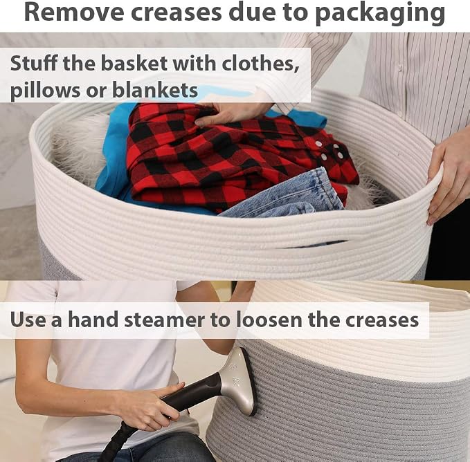 20x15 Inch Extra Large Round Cotton Rope Storage Basket with Lid, Decorative Woven Bin with Cover for Living Room Bedroom Closet, Grey - Image 5