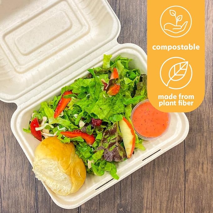 100% Compostable Disposable Food Containers with Lids [9”X6” 500 Pack] Eco-Friendly Take-Out TO-GO Containers, Heavy-Duty, Biodegradable, Unbleached by Earth's Natural Alternative - Image 4