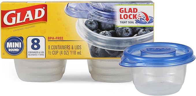 Glad GladWare Mini Round Food Storage Containers, 4 Oz, 8 Count, 12-Pack | BPA-free, lock-tight seal for snacks, portion control, and on-the-go; reusable and stackable - Image 9