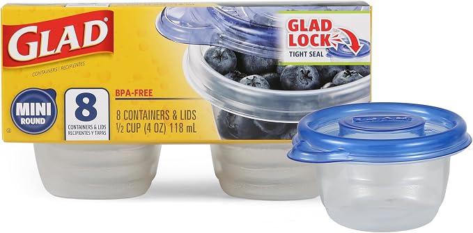 Glad GladWare Mini Round Food Storage Containers, 4 Oz, 8 Count, 12-Pack | BPA-free, lock-tight seal for snacks, portion control, and on-the-go; reusable and stackable - Image 9