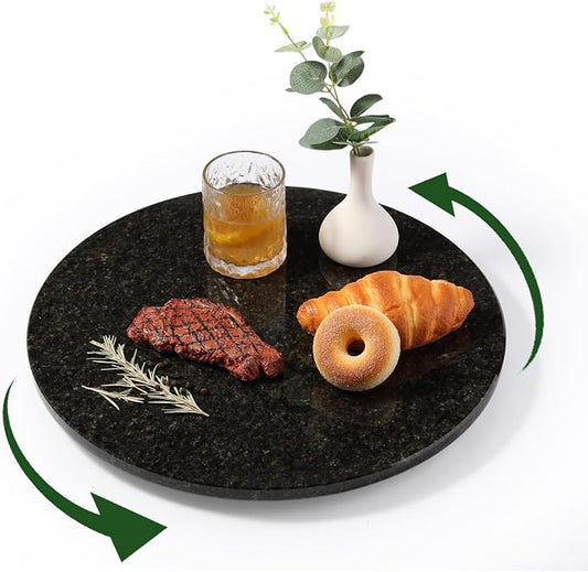 16'' Marble Lazy Susan for Kitchen Counter, Black Marble Turntable for Dinning, Lazy Susans Organizer for Cabinet, Serving Rotation Spinning Tabletop Organizer Swiveling, Spice Rack Storage by Koville