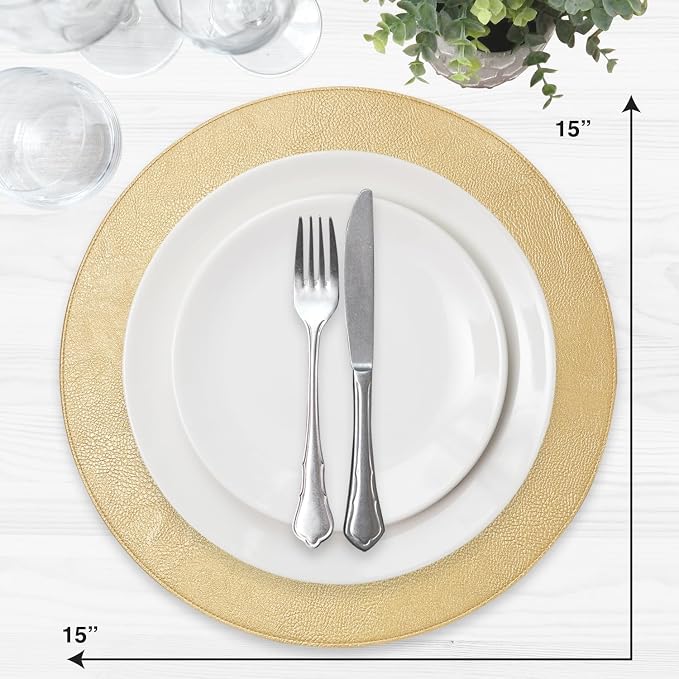 Placemats Set of 6 – Round 15” Faux Leather Table Mats for Dining, Heat Resistant & Non-Slip Washable Table Decor, Indoor, Outdoor, Dining Table Set for 6, Modern Kitchen & Holiday Use, Gold - Image 3