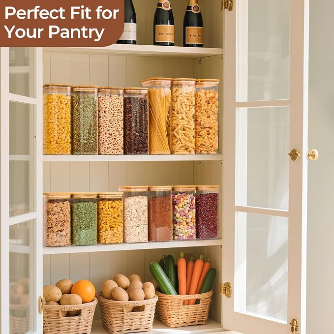 ComSaf Glass Storage Containers wtih Lids 1.9 Qt, Set of 3 Food Storage Jar | Pantry Storage Containers, Glass Jar, Square Canisters, Bamboo Lid with Silicone Seal, Cookie, Cereal, Coffee, 61oz, BPA Free - Image 6