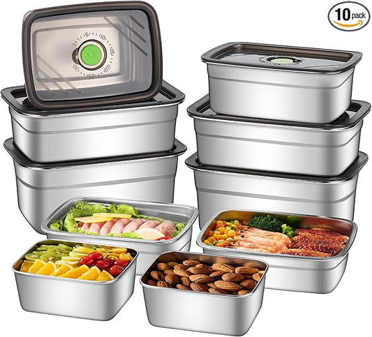 GIUOIDUO 10-Piece Stainless Steel Food Storage Container Set with Airtight Lids - Durable, Eco-Friendly Kitchen Organizers for Freshness & Convenience，Pantry, Dishwasher Safe (Various Sizes) by GIUOIDUO