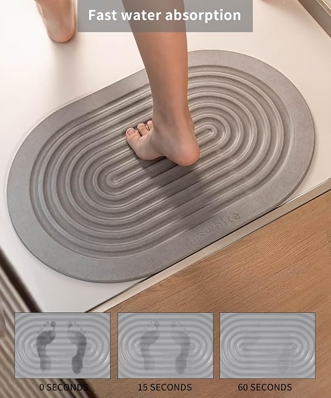 Stone Dish Drying Mat - Large Foldable Marbled Quick Drying Dish Mats, Stone Coasters Set of 4 Collapsible Ultra Absorbent Diatomaceous Earth Mats for Kitchen Counter Bathroom (Grey_Oval) - Image 2
