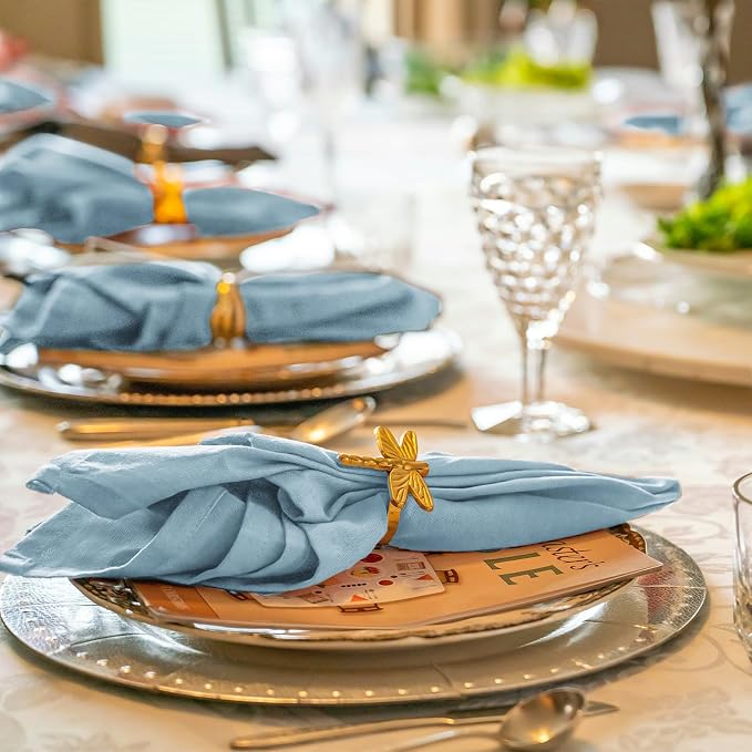 36 Pack Dusty Blue Cloth Napkins, 16 x 16 Inch Cotton with Fringe Settings | Handmade washable reusable cotton dinner napkins in bulk for weddings, parties, rustic boho table settings - Image 5