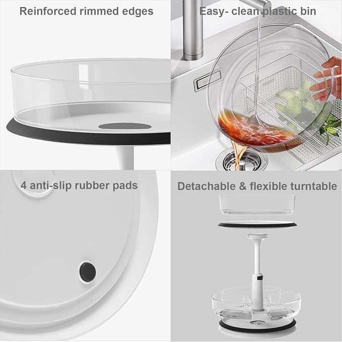 2 Tier Lazy Susan Turntable Kitchen Spice Rack Organizer for Cabinet Rotating Carousel Lazy Susan for Table Spice Storage Pantry Organization Height Adjust & Detachable Large Plastic Clear Bins - Image 3