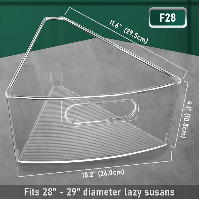 Lazy Susan Cabinet Organizer Bins for 26"/ 28"/ 32" Diameter | Corner Organizer, Plastic Cabinet Storage Bin, 1/8 Wedge - Food Safe, BPA Free, with Non-Slip Pads (for 28" Diameter, 6 Pack) - Image 4