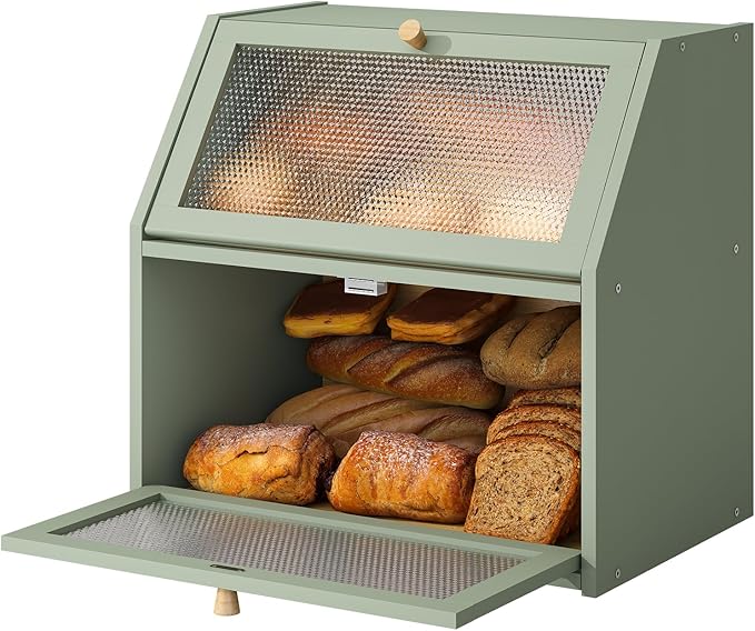 STDDRE Bread Box for Kitchen Countertop Bin Double Layer Bread Box Storage Container Extra Large Capacity Farmhouse with Diamond Pattern Windows (Green, Extra Large) by LifeTakesaDifferentTurn